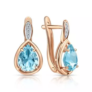 Золотые серьги с бриллиантами природными и топазами природными