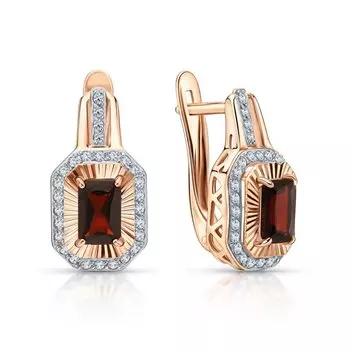 Золотые серьги с бриллиантами природными и гранатами природными