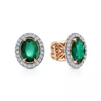 Золотые серьги с бриллиантами природными и изумрудами природными