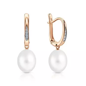 Золотые серьги с бриллиантами природными и жемчугом