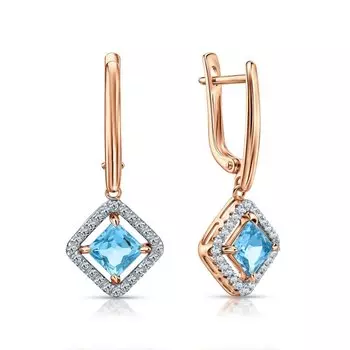 Золотые серьги с бриллиантами природными и топазами природными