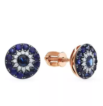 Золотые серьги с бриллиантами природными и сапфирами природными