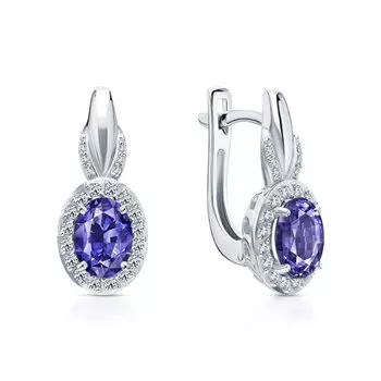 Золотые серьги с бриллиантами природными и танзанитами природными