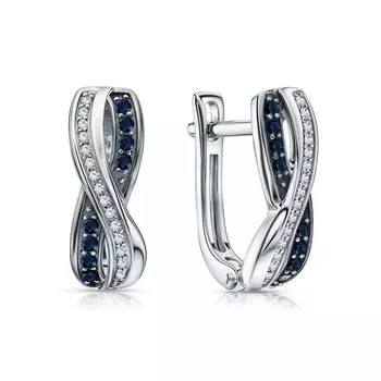 Золотые серьги с бриллиантами природными и сапфирами природными