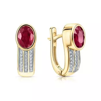 Золотые серьги с бриллиантами природными и рубинами природными