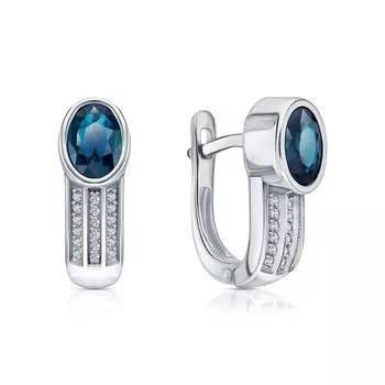 Золотые серьги с бриллиантами природными и сапфирами природными