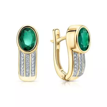 Золотые серьги с бриллиантами природными и изумрудами природными