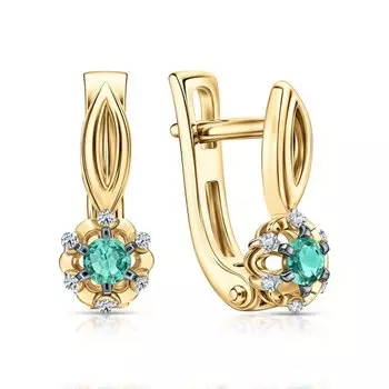 Золотые серьги с бриллиантами природными и изумрудами природными