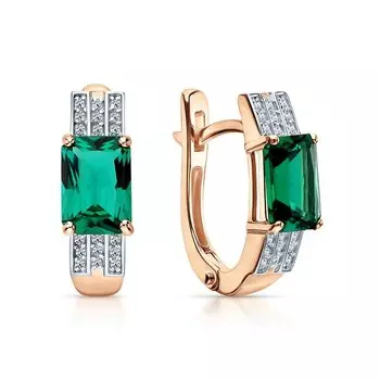 Золотые серьги с бриллиантами природными и изумрудами выращенными