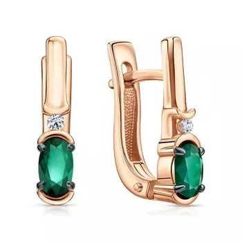 Золотые серьги с бриллиантами природными и изумрудами гидротермальными