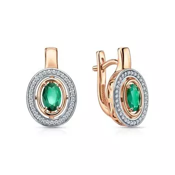 Золотые серьги с бриллиантами природными и изумрудами природными