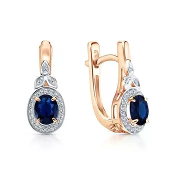 Золотые серьги с бриллиантами природными и сапфирами природными