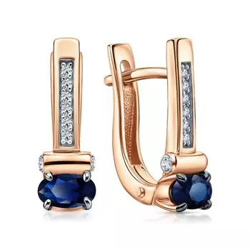 Золотые серьги с бриллиантами природными и сапфирами выращенными