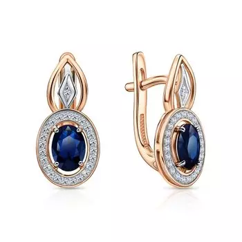 Золотые серьги с бриллиантами природными и сапфирами природными