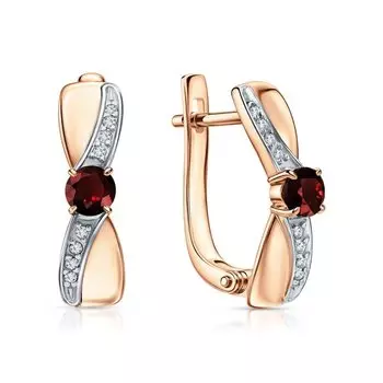 Золотые серьги с бриллиантами природными и гранатами природными