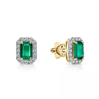 Золотые серьги с бриллиантами природными и изумрудами природными