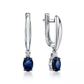 Золотые серьги с бриллиантами природными и сапфирами природными