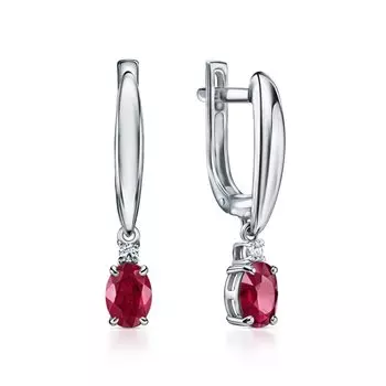 Золотые серьги с бриллиантами природными и рубинами природными