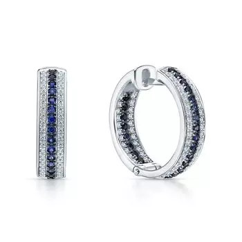 Золотые серьги с бриллиантами природными и сапфирами природными