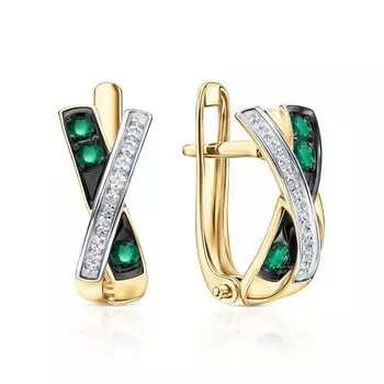 Золотые серьги с бриллиантами природными и изумрудами природными