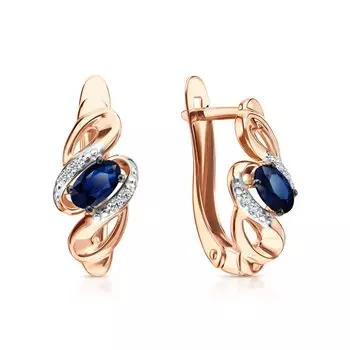 Золотые серьги с бриллиантами природными и сапфирами выращенными