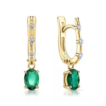 Золотые серьги с бриллиантами природными и изумрудами природными