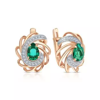 Золотые серьги с бриллиантами природными и изумрудами выращенными