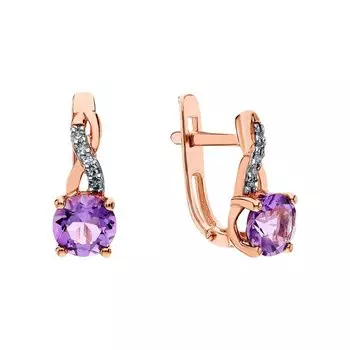 Золотые серьги с бриллиантами природными и аметистами природными