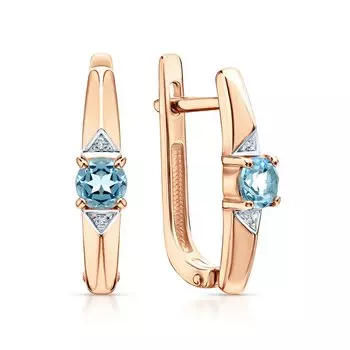 Золотые серьги с бриллиантами природными и топазами природными