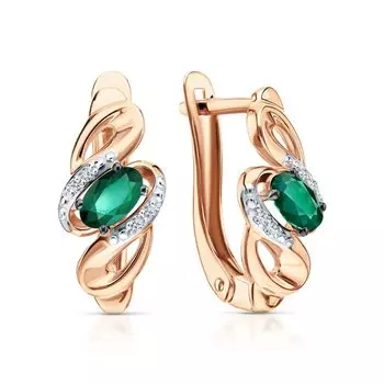 Золотые серьги с бриллиантами природными и изумрудами выращенными