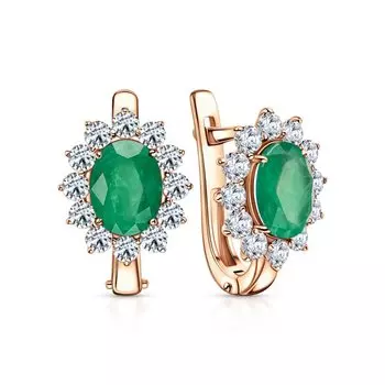 Золотые серьги с бриллиантами природными и изумрудами природными