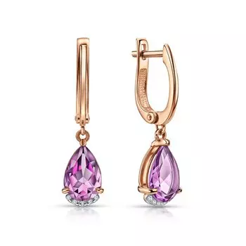 Золотые серьги с бриллиантами природными и аметистами природными