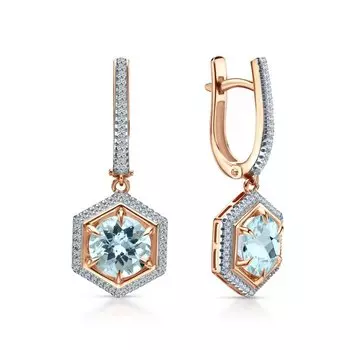 Золотые серьги с бриллиантами природными и топазами природными