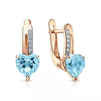 Золотые серьги с бриллиантами природными и топазами природными