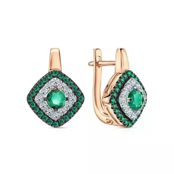 Золотые серьги с бриллиантами природными и изумрудами природными