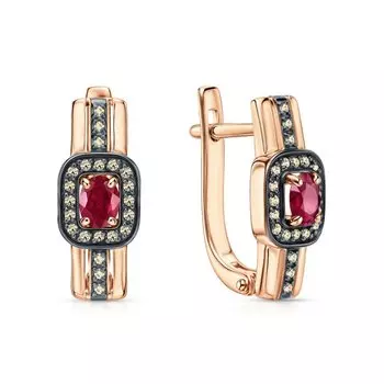 Золотые серьги с бриллиантами природными и рубинами природными