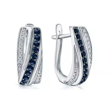 Золотые серьги с бриллиантами природными и сапфирами природными