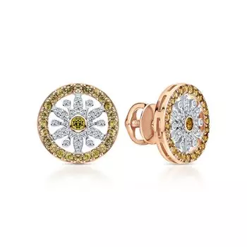 Золотые серьги с бриллиантами природными и сапфирами природными