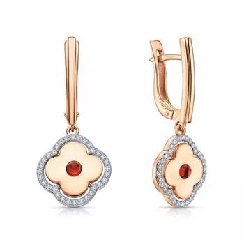 Золотые серьги с бриллиантами природными и гранатами природными