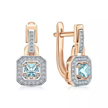 Золотые серьги с бриллиантами природными и топазами природными