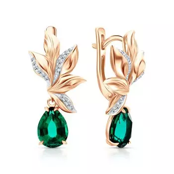Золотые серьги с бриллиантами природными и изумрудами выращенными