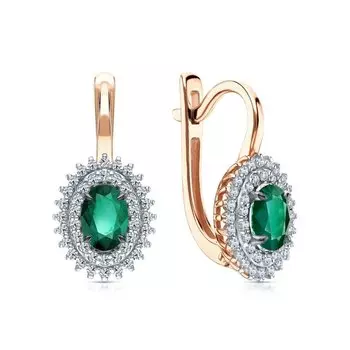 Золотые серьги с бриллиантами природными и изумрудами природными