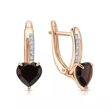 Золотые серьги с бриллиантами природными и гранатами природными