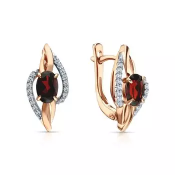 Золотые серьги с бриллиантами природными и гранатами природными