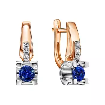 Золотые серьги с бриллиантами природными и сапфирами природными