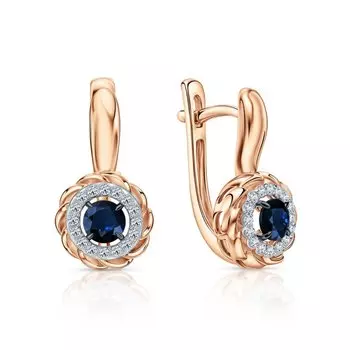 Золотые серьги с бриллиантами природными и сапфирами природными