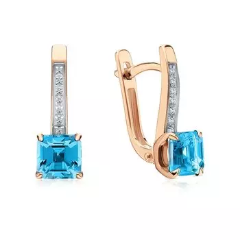 Золотые серьги с бриллиантами природными и топазами природными