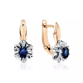 Золотые серьги с бриллиантами природными и сапфирами природными