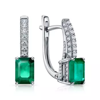 Золотые серьги с бриллиантами природными и изумрудами природными