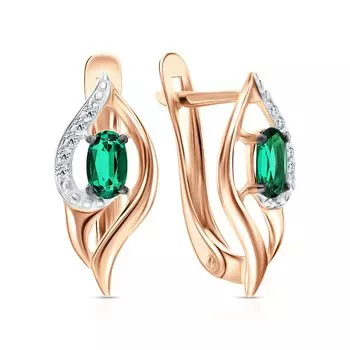 Золотые серьги с бриллиантами природными и изумрудами выращенными